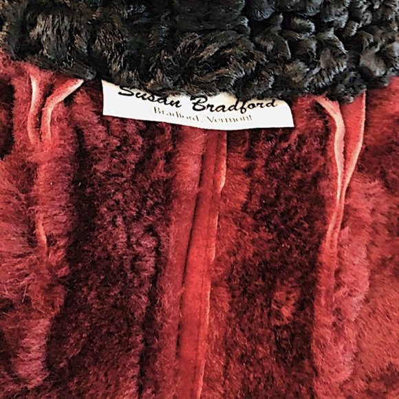 Burgundy Persian Lamb Swing Coat w/ Sheep Fur Trim - Picture 2 of 8